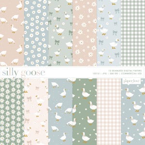 Silly Goose Seamless Pattern, Cute Cottagecore Spring Repeating Design, Whimsical Nursery Fabric Digital Download Goose Themed Printable Art