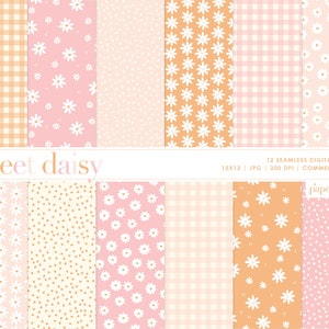 Daisy Digital Paper, Retro Spring Daisy Floral Seamless Repeat Pattern, Backgrounds, Printable Digital Paper, Commercial Use Digital Paper