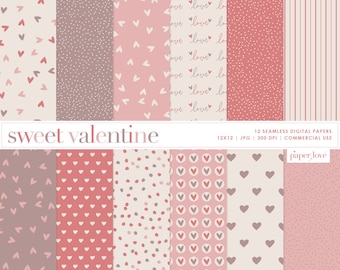12 Valentine Seamless Digital Papers, Valentine's Day Scrapbook Paper, Heart Background, Valentine Digital Paper, Commercial Use Digital