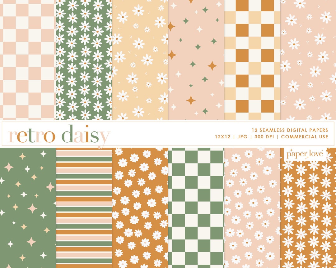 Retro Daisy Seamless Pattern, Summer Daisy Repeat Pattern, Check ...
