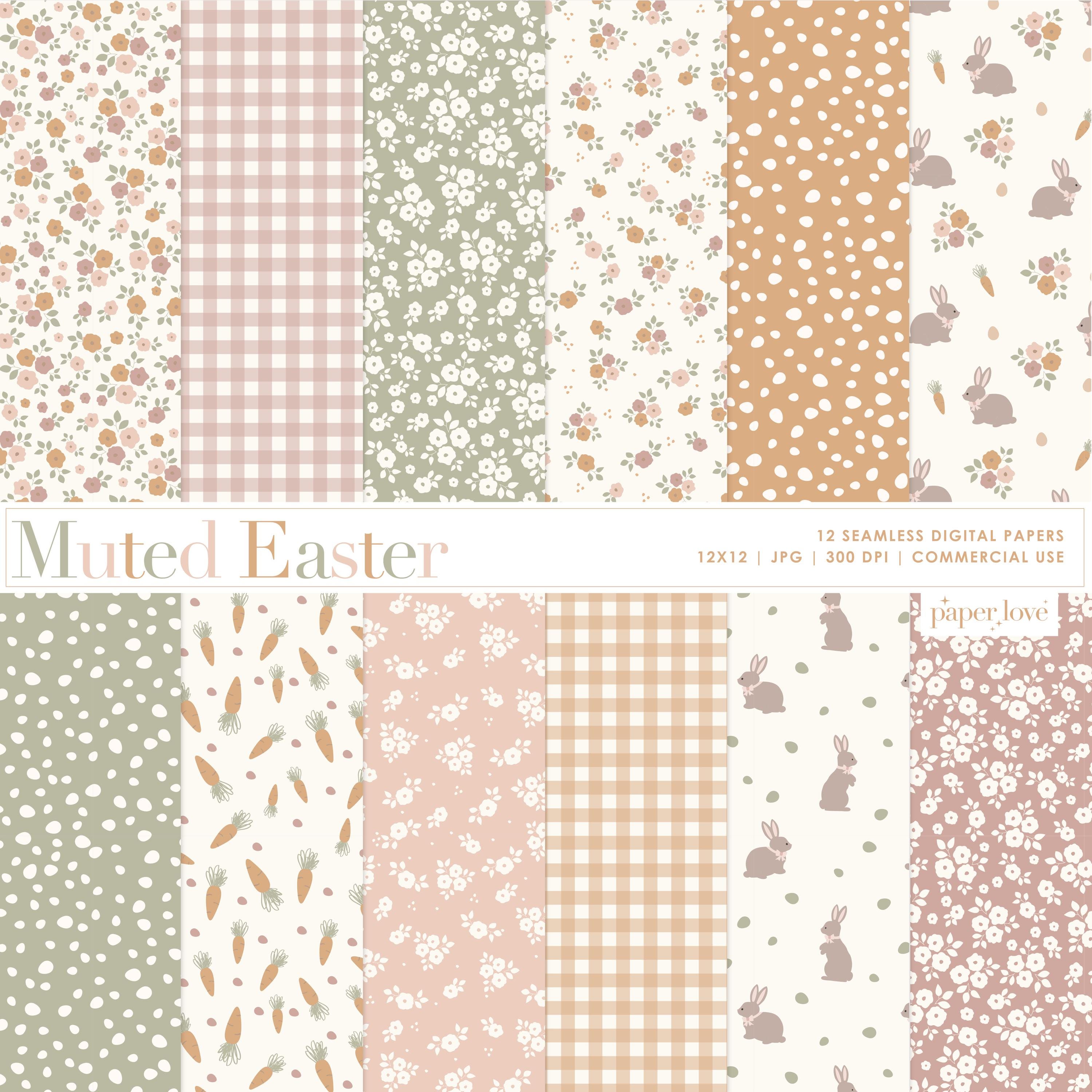 Boho Muted Easter Seamless Digital Paper, Muted Easter Bunny ...