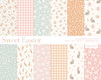 12 Easter Seamless Digital Paper, Spring Floral Easter Bunny Scrapbooking Paper, Easter Egg Pattern, Easter Pattern Paper, Commercial Use