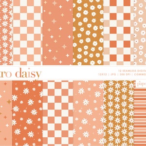 Retro Daisy Seamless Pattern, Summer Daisy Repeat Pattern, Check Digital Paper, Digital Download, Boho Pattern, Commercial Use Digital Paper