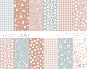 Daisy Digital Paper, Pastel Daisy Floral Seamless Repeat Pattern, Backgrounds, Daisy Printable Digital Paper, Commercial Use Digital Paper