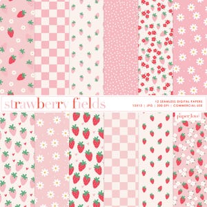 Erdbeer Gänseblümchen Musterdesign, süße Pastell Erdbeer Muster, Gänseblümchen Papier, digitaler Download, Boho Muster, kommerzielle Nutzung digitales Papier