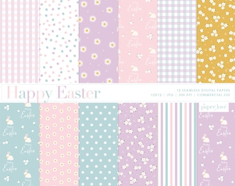 12 Easter Seamless Digital Papers, Easter Scrapbook Paper, Bunny Backgrounds, Easter Patterns Digital Paper, Commercial Use Digital Paper