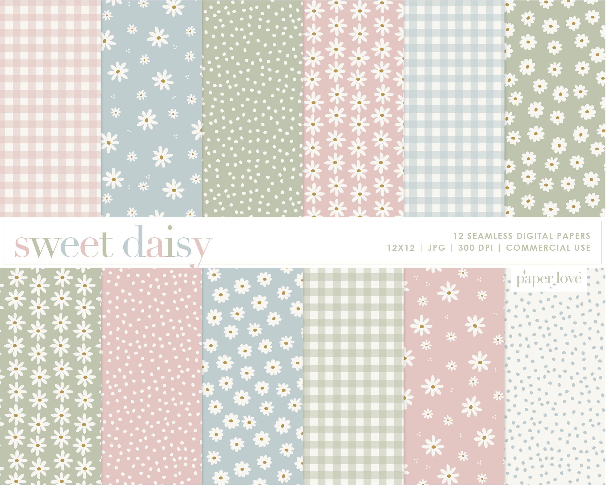 Daisy Digital Paper, Pastel Daisy Floral Seamless Repeat Pattern, Daisy ...