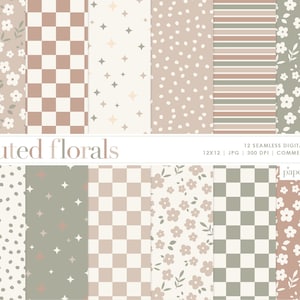 Spring Floral Seamless Pattern, Muted Boho Backgrounds, Floral Pattern, Printable Digital Paper, Backgrounds, Commercial Use Digital Paper