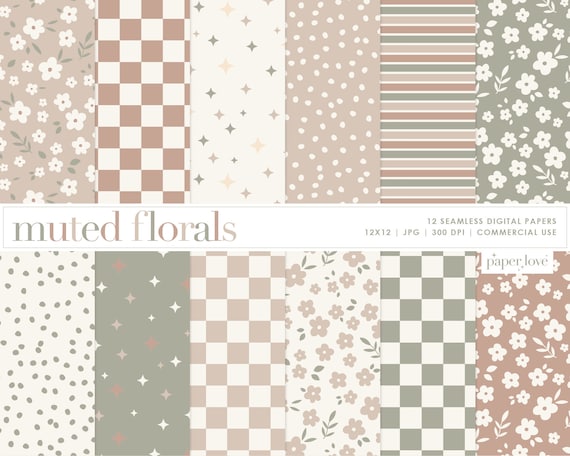 Spring Floral Seamless Pattern, Muted Boho Backgrounds, Floral Pattern, Printable Digital Paper, Backgrounds, Commercial Use Digital Paper