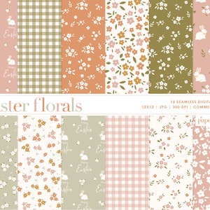 12 Ostern nahtlose digitale Papiere, Boho Ostern Scrapbook Papier, Häschen Hintergrund, Ostern Muster digitale Papier, kommerzielle Nutzung digitale Papier