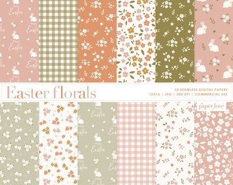 12 Easter Seamless Digital Papers, Boho Easter Scrapbook Paper, Bunny Background, Easter Pattern Digital Paper, Commercial Use Digital Paper