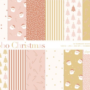 Boho Weihnachten Digital Papier, Weihnachten Scrapbook Papier, Boho Digital Papier, Weihnachten Hintergründe, nahtlose Weihnachten Papiere Kommerzielle Nutzung
