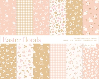 12 Easter Seamless Digital Papers, Boho Easter Scrapbook Paper, Bunny Background, Easter Pattern Digital Paper, Commercial Use Digital Paper