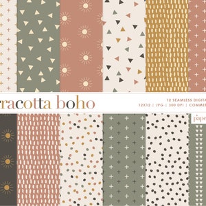Papel digital Boho Terracota, Padrão de repetição sem costura Boho, Planos de fundo, Boho, Papel digital para impressão, Papel digital para uso comercial