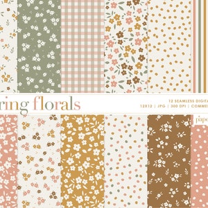 Frühling Floral Seamless Digital Paper, Floral Spring Seamless Rapport, Boho Blumenmuster, Hintergründe, kommerzielle Nutzung Digital Paper