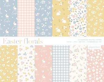12 Easter Seamless Digital Papers, Boho Easter Scrapbook Paper, Bunny Background, Easter Pattern Digital Paper, Commercial Use Digital Paper