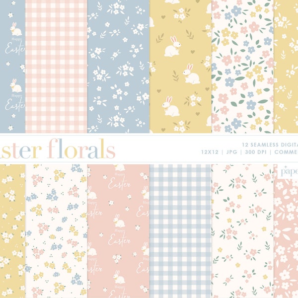 12 Easter Seamless Digital Papers, Boho Easter Scrapbook Paper, Bunny Background, Easter Pattern Digital Paper, Commercial Use Digital Paper