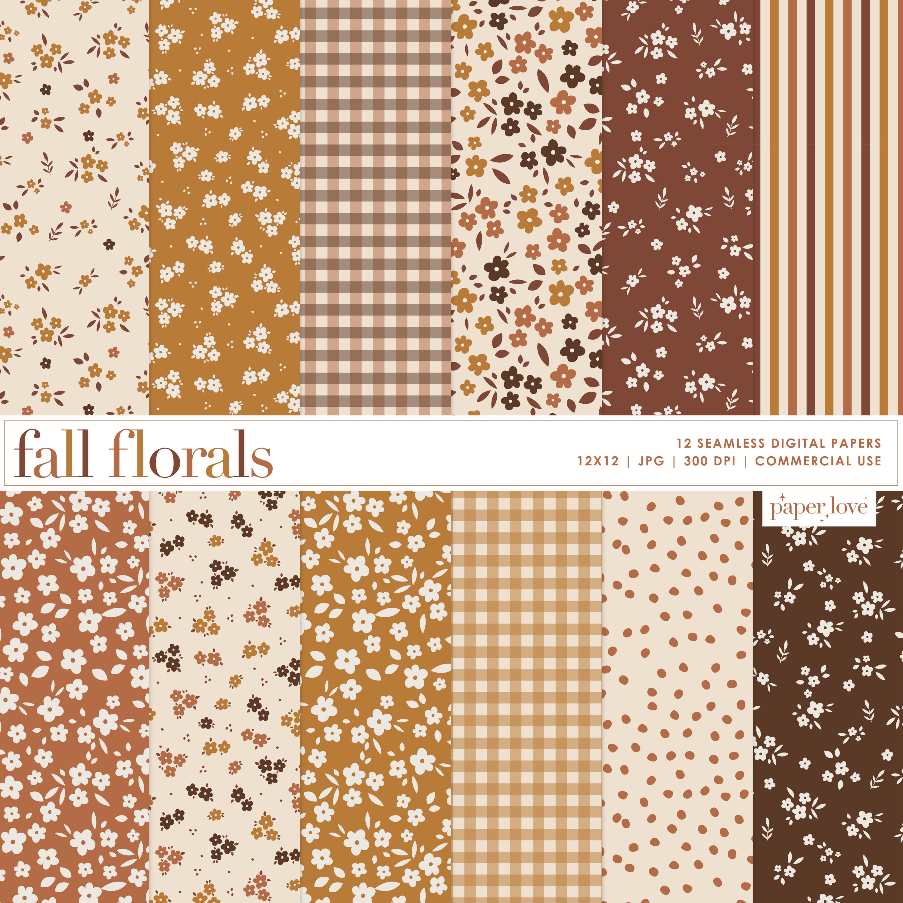 Fall Floral Digital Pattern, Spring Floral Seamless Pattern, Backgrounds, Fall Floral, Printable Digital Paper, Commercial Use Digital Paper