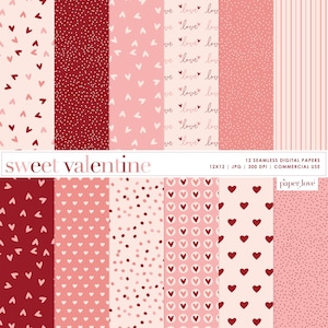 12 Valentine Hearts Seamless Digital Papers, Heart Scrapbook Paper, Heart Backgrounds, Valentine Digital Paper, digitaal papier voor commercieel gebruik