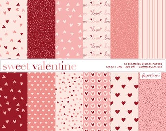 12 Valentine Hearts Seamless Digital Papers, Heart Scrapbook Paper, Heart Backgrounds, Valentine Digital Paper, Commercial Use Digital Paper