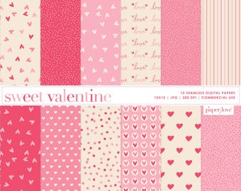 12 Valentine Hearts Seamless Digital Papers, Heart Scrapbook Paper, Heart Backgrounds, Valentine Digital Paper, Commercial Use Digital Paper