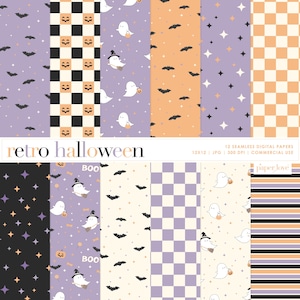 Halloween sömlöst mönster, retro pumpa Halloween-mönster, sött spökpapper, digital nedladdning, läskigt boho-mönster, papper för kommersiellt bruk