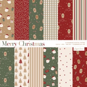 Boho Christmas Digital Paper, Merry Christmas Scrapbook, Seamless Christmas Paper, Christmas Digital Paper, Christmas Background Commercial