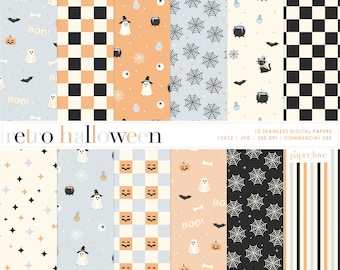 Leuk spookachtig Halloween-pompoen naadloos patroon | Gezellig digitaal herfstpapier | Afdrukbaar plakboek en knutselwerk | Herfstdecoratie direct downloaden