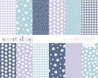 Daisy Digital Paper, Daisy Floral Seamless Repeat Pattern, Printable Digital Paper, Backgrounds, Commercial Use Digital Paper