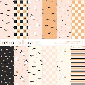 Padrão sem emendas de Halloween, Padrão de abóbora retrô de Halloween, Papel fantasma fofo, Download digital, Padrão boho assustador, Papel de uso comercial