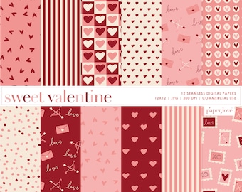 Valentine Seamless Digital Papers, Heart Scrapbook Paper, Red Love Heart Backgrounds, Valentine Digital Paper, Commercial Use Digital Paper