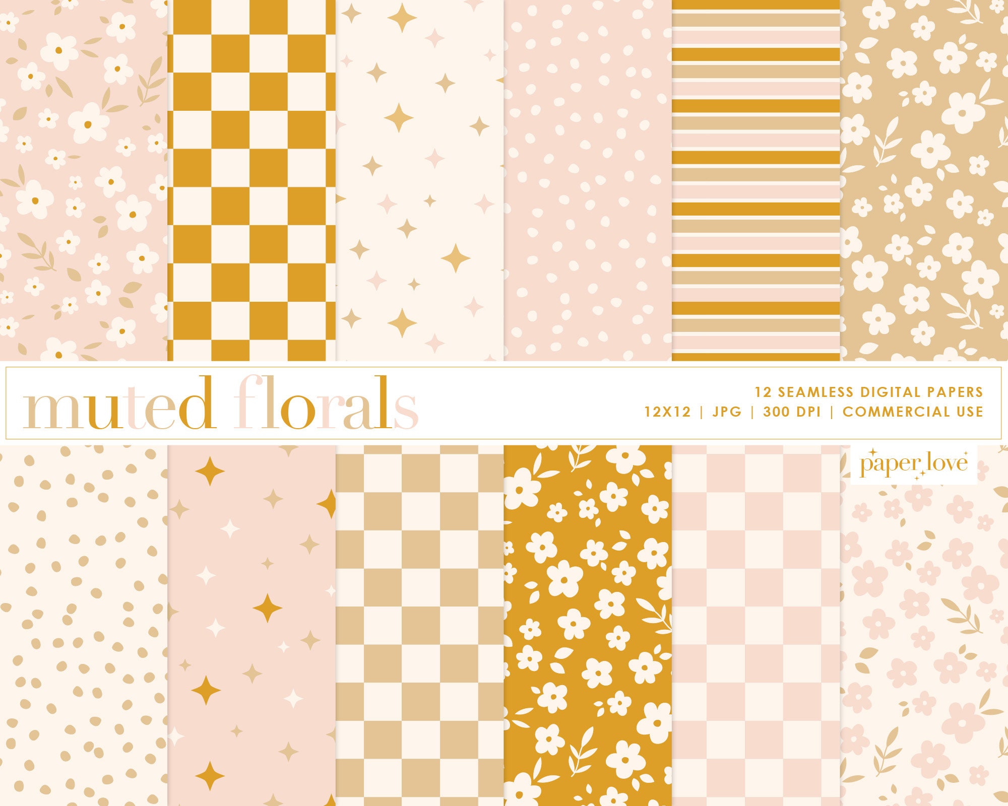 Spring Floral Seamless Pattern, Muted Boho Backgrounds, Printable ...