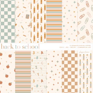 Back to School Seamless Pattern, Muted Digital Paper for Teachers, Classroom Decor, School Supplies, Kids Art, Commercial Use Digital Paper