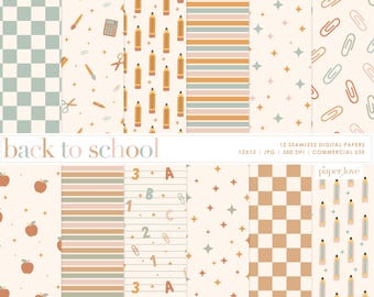 Patrón sin costuras para la vuelta al cole, papel digital en tonos apagados para profesores, decoración del aula, material escolar, arte infantil, papel digital para uso comercial.