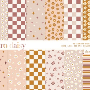 Motif sans couture marguerite rétro, motif répété marguerite d'été, papier numérique à carreaux, téléchargement numérique, motif bohème, papier numérique à usage commercial