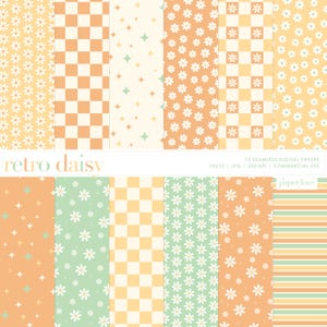 Retro Daisy Seamless Pattern, Boho Pastel Daisy Repeat Pattern, Spring Retro Daisy Paper, Digital Download, Commercial Use Digital Paper