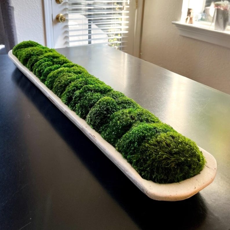 Extra-Large 40 inch Handmade Wood Bowl with Preserved Moss – Rustic, Low-Maintenance Table Accent White
