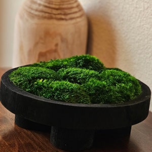 Moss Centerpiece Preserved Moss Bowl Black Pedestal Bowl Table Centerpiece Dining Table Centerpiece Minimalist Decor Nature Inspired Decor Accent Table Decor