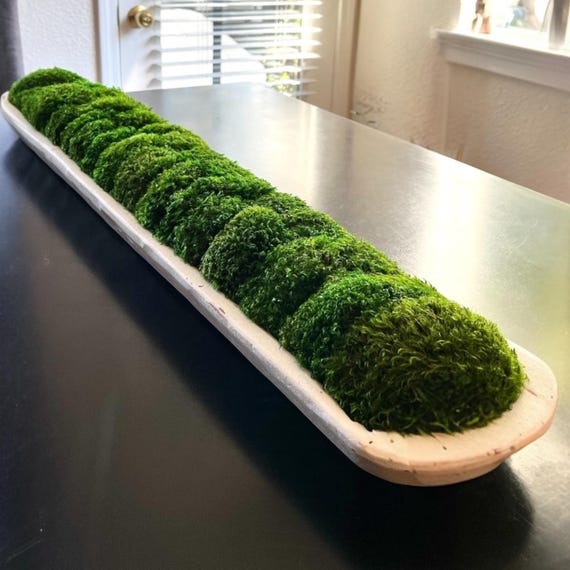 Zen Garden Moss Bowl - Large Dough Bowl Centerpiece - Long Table Arrangement - Modern Biophilic Decor - Preserved Moss Centerpiece