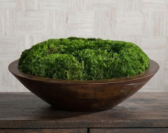 Zen Garden Moss Bowl - Large Wooden Moss Centerpiece - Meditation Decor - Preserved Moss Bowl for Table - Luxury Modern Home Accent Gift