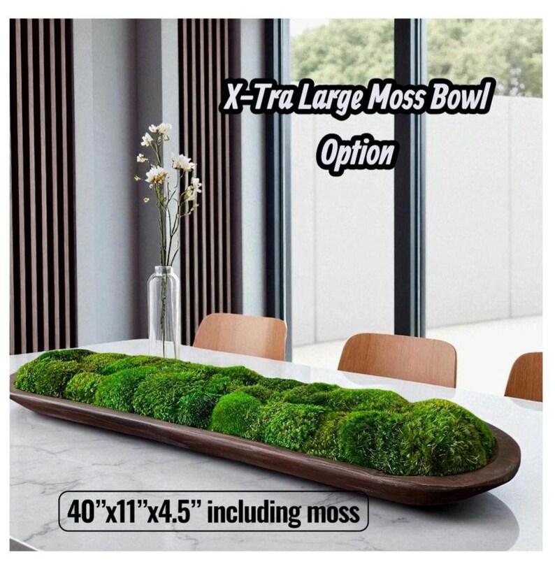 Extra-Large 40 inch Handmade Wood Bowl with Preserved Moss – Rustic, Low-Maintenance Table Accent image 2