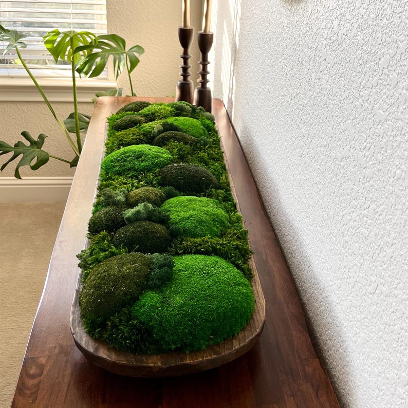 Extra-Large 40 inch Handmade Wood Bowl with Preserved Moss – Rustic, Low-Maintenance Table Accent image 3