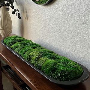 Extra-Large 40 inch Handmade Wood Bowl with Preserved Moss – Rustic, Low-Maintenance Table Accent Black