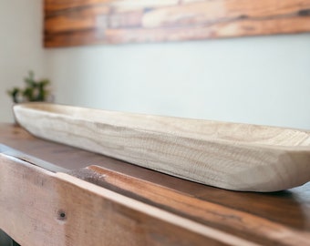 Wooden decorative dough bowl for table top decor large wood bowl centerpiece large fruit bowl long wooden trough housewarming gift for home
