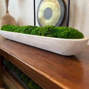 Handmade preserved moss custom centerpiece wood dough bowl centerpiece for dining table long rustic centerpiece for house housewarming gift