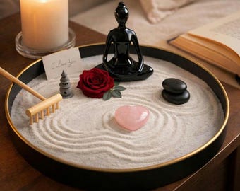 Zen Garden Tray Meditation Kit Stress Relief Office Decor Anniversary Gift Mindfulness Practice Mental Wellness Anxiety Crystal Self Love