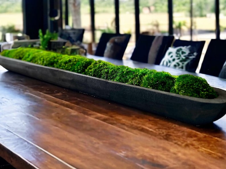 Natural Wood Moss Decor Sustainable Home Accent Biophilic Design Paulownia Bowl Wedding Centerpiece Eco-friendly Rustic Handmade Decoration Preserved Moss Table Centerpiece Office Decor Home Staging Coffee Table Decor