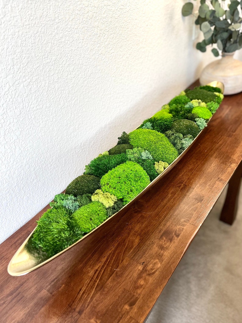 Boat Shaped Planter Preserved Moss Arrangement Dining Table Centerpiece Coffee Table Decor Shelf Decor Office Decor Home Staging Accessory Wedding Decor Party Decoration