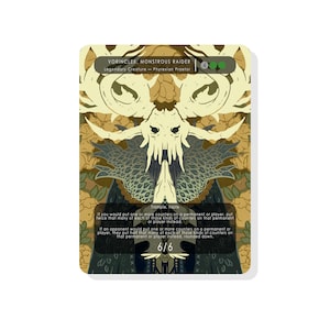 Könnte beinhalten: Eine grüne, gelbe und schwarze Fantasy-Kreaturenkarte mit dem Text "VORINCLEX, MONSTROUS RAIDER" und "Legendary Creature - Phyrexian Praetor". Die Karte hat den Text "frample, haste" und eine Beschreibung der Fähigkeiten der Kreatur.