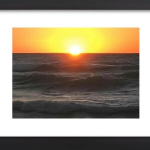 Sunset Fine Art Print. Orange Sky. Blue Ocean. Choppy Waves.
